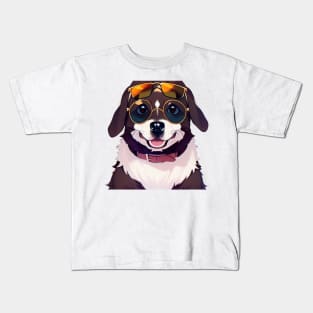 Happy Dog With Glasses Sticker Kids T-Shirt